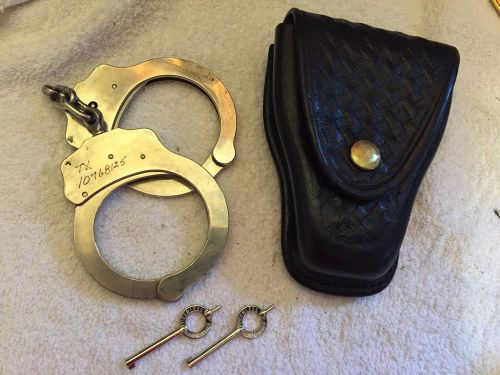 Peerless Hand Cuffs &amp; Don Hume C 303 Handcuff Case Black Leather Basket Weave
