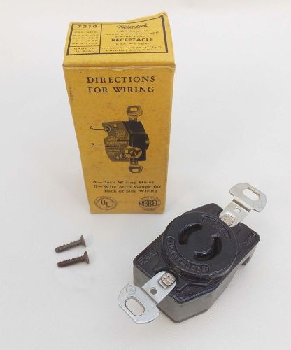 Vintage HUBBELL 7210 Twist-Lock Electrical RECEPTACLE Black Porcelain NOS 0801-1