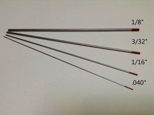 12 PCS,1/8&#034;,3/32&#034;1/16&#034;,.040&#034;* 7&#034;,RED WT20, 2% Thoriated Tungsten TIG Electrodes