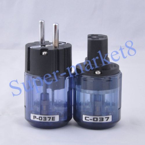 Audio amp schuko power plug &amp; iec connector rhodium plate transparent blue for sale