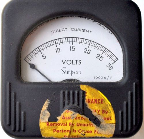 Simpson Panel Meter Model 27 0-30 DC Volts 3-1/2&#034;