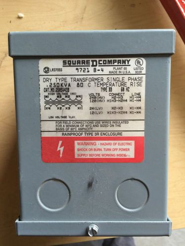 Square D Transformer .250 kva  cat# 250SV43B  SINGLE PHASE