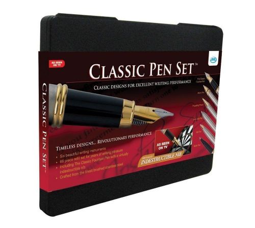 Classic Pen Set Six Pens &amp; Sixty Refills in Storage Case As Seen On TV
