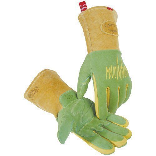 Caiman Revolution Deerskin Welding Gloves, Green/Gold, Size X-Large