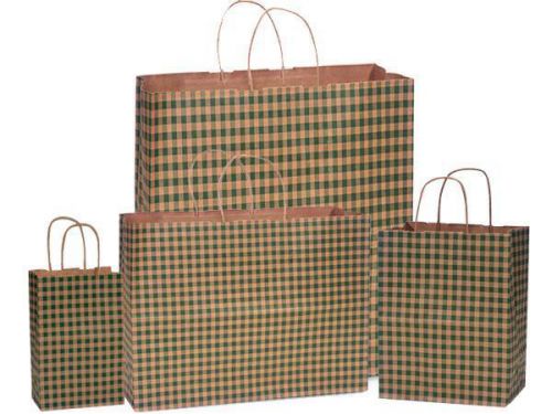 125 Hunter Green Gingham Shopping Bags Wholesale Packaging Christmas Gift Bag