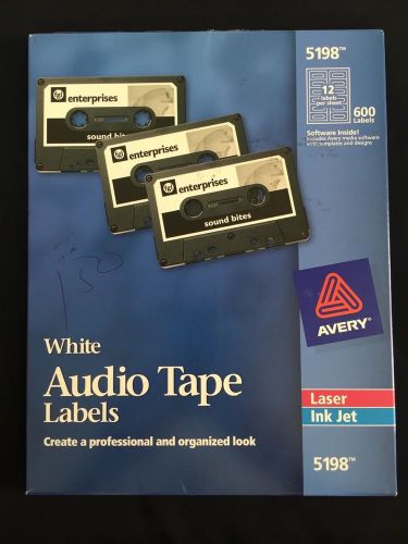 AVERY 5198 AUDIO CASSETTE TAPE LABELS ~ 600 pack new with software INK/LASER wht