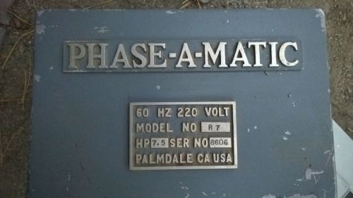 Phase-a-matic r-7 rotary phase converter, 7.5 hp, 220v, 60 hz, w/enclosed switch for sale