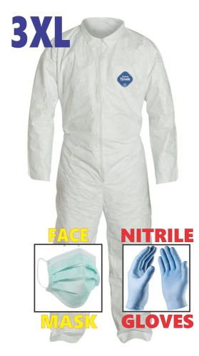 XXXL Tyvek Protective Suit Chemical Nitrile Gloves &amp; Face Mask Hazmat Clean-Up