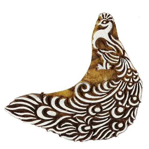 Wooden printing block peacock art carved collectible pottery printer stamp p1636 for sale