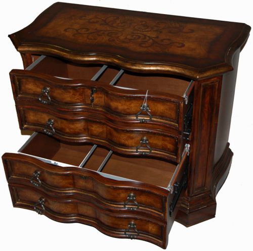 Inlaid serpentine front 2 drawer locking lateral file cabinet with burl ash for sale