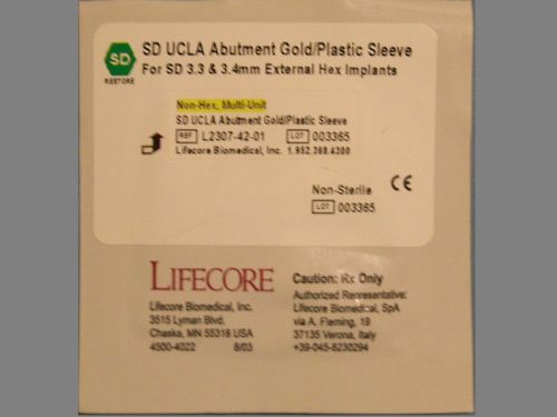 Gold UCLA SD Non-Hexed Lifecore Keystone Restore External Hex Implant Abutment