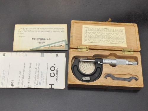 Vintage NSK 0-1&#034; 1/1000 0.001 Micrometer w/ Wooden case The Standish Co. Lima OH