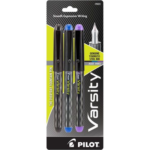 Pilot varsity disposable fountain pens 3-pack black/blue/purple inks (90022) for sale