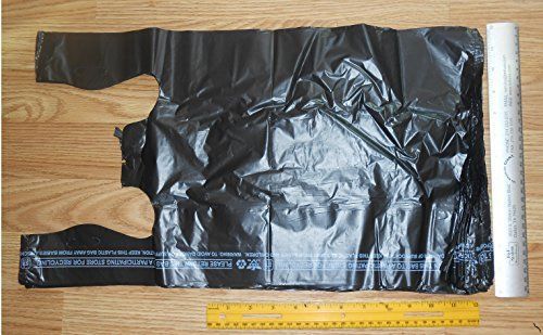 Black opaque 1/6 t-shirt bag large 12 x 6 x 21 100 pcs 100 bags with suffocat... for sale