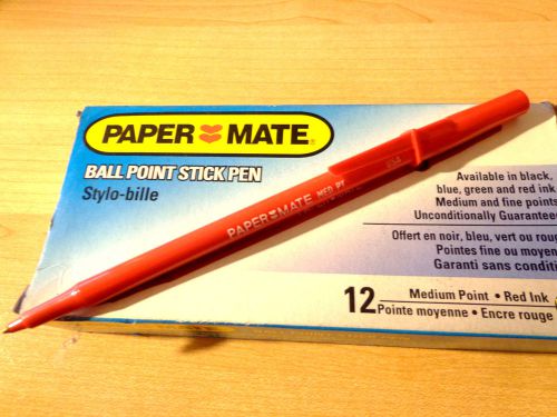 PAPERMATE 332-11 BALL POINT STICK PENS,MEDIUM POINT,RED INK,12/BOX