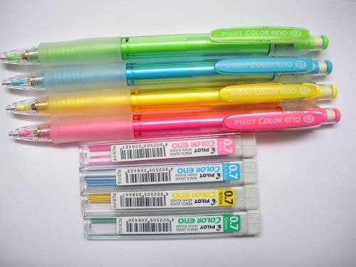 Green&amp;Yellow&amp;Pink&amp;Light Blue Pilot 0.7mm color eno mechanical pencil + lead set