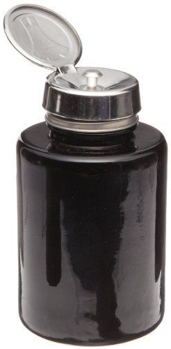 Menda 35545 6 oz Round Black Glass Bottle With Stainless Steel Pure Touch Pump