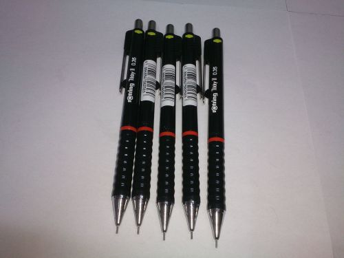 LOT OF 5 NEW BLACK ROTRING TIKKY II (2) Mechanical Pencil 0.35 mm HB GERMANY