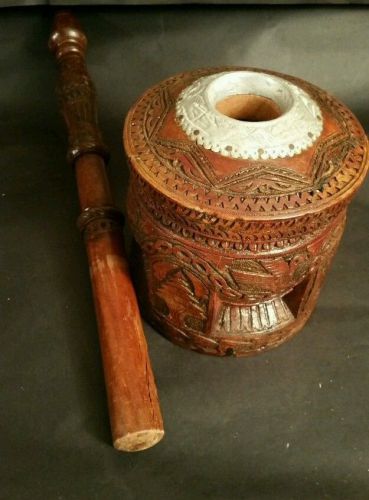 Vintage aribic hand carved wood mortar &amp; pestle