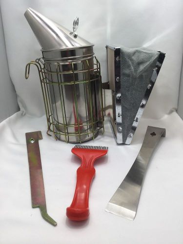 Bee Hive Smoker Combo Pack 2, Stainless steel, Bee Brush, Uncapper Fork, Lifter