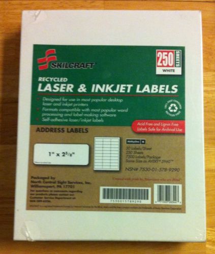 Skillcraft 5960 easy peel address Labels-1&#034; x 2 5/8&#034;-7500 Labels/250 Shts-sealed