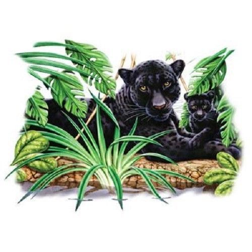 Black Panther &amp; Cub HEAT PRESS TRANSFER for T Shirt Sweatshirt Tote Fabric 296c