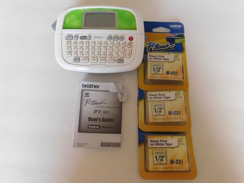 Brother P-Touch PT-90 Labeler Thermal Printer label maker with 3 1/2 &#034; NEW tapes
