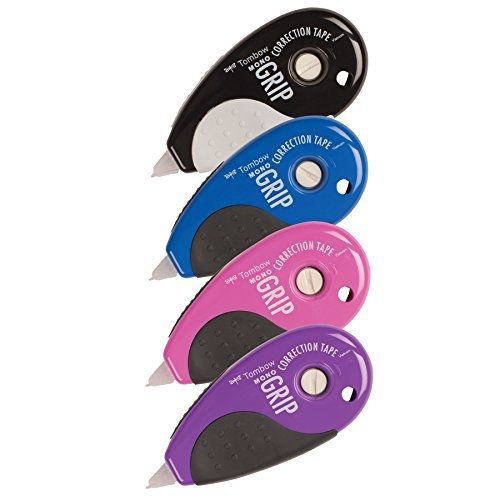 Tombow Mono Top Action Grip Correction Tape, Assorted Colors, 4-Pack