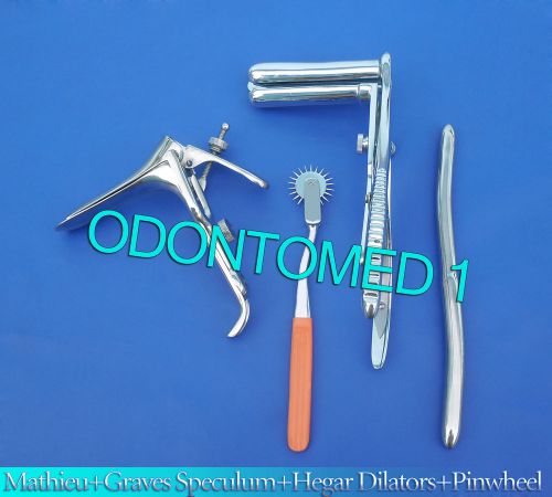 Mathieu Speculum+ Hegar Dilator+Orange Pinwheel &amp;Graves Vaginal Speculum Large