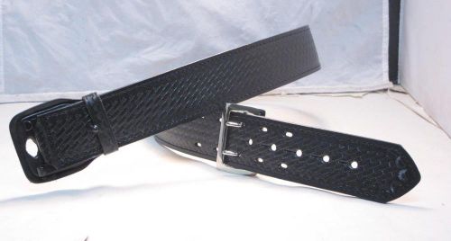 B59w sz 46&#034; chromed g&amp;g basketweave leather sam browne 2.25&#034; police duty belt for sale