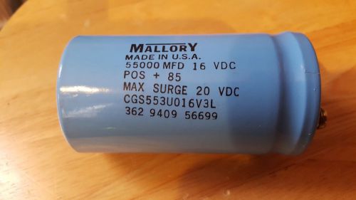 Mallory 55000 uf capacitor-- 16v/20v surge ( p/n cgs553u016v3l ) for sale