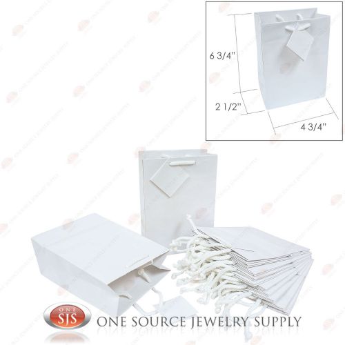 12 Solid Glossy White Tote Gift Merchandise Bags 4 3/4&#034; x 2 1/2 &#034; x 6 3/4&#034;H