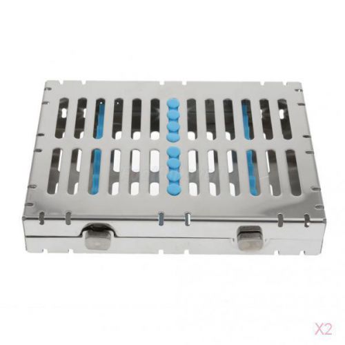 2x stainless steel 10pcs dental instrument sterilization cassette rack tray box for sale