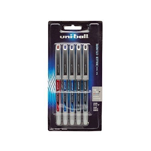 uni-ball Vision Stick Needle Roller Ball Pens, Fine Point, Assorted Colors, Set