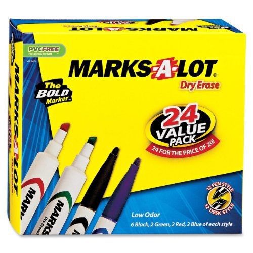 Marks-A-Lot Dry Erase Desk/Pen Style Marker Combo Pack, Assorted Colors, Pack of