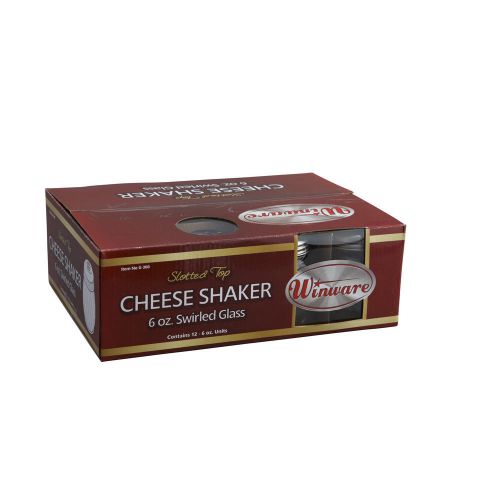 Winco G-308, 6-Ounce Glass Cheese Shaker with Slotted Stainless Steel Top, 1 Doz