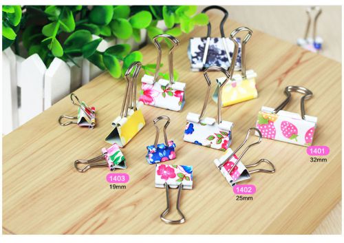 24pcs Lovely Printing Style Metal Binder Clips / Paper Clip/ Clamps Colorful