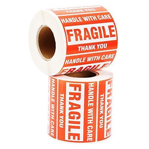 MFLABEL 2 Rolls Fragile Tapes - 2&#034;x3&#034; Hand With Care Stickers Thank You Shipping