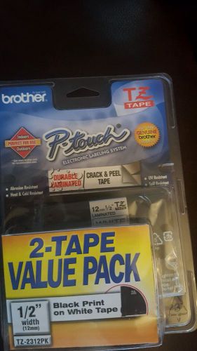Brother TZ-2312PK P-Touch Laminated Label Tape 1/2&#034; Width Black on White 2 Pack
