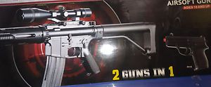 airsoft spring powered assault rifle w/ light &amp; hand gun pistol 6mm plastic BBs