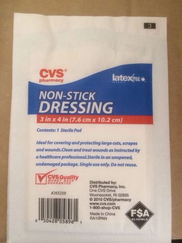 100- 3&#034; X 4&#034; Non-Stick Dressing Latex Free Sterile Pads