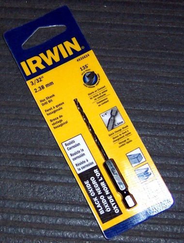 Irwin 4935634 3/32&#034; black oxide drill bit with 1/4&#034; quick change hex shank for sale