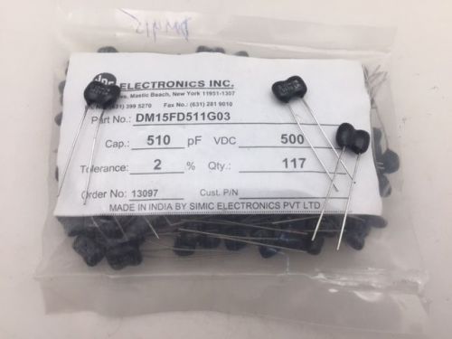 (10 pcs) DM15FD511GO3 - SIMIC, 510pF 500V 2%, Dipped Mica Capacitor