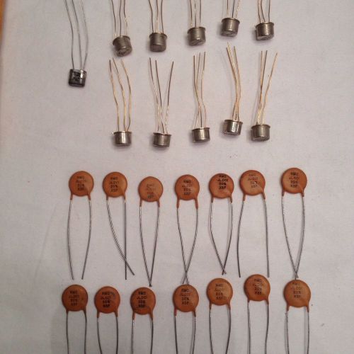 Lot of 10 PNP and 1 NPN Transistor and 14 RMC Ceramic Disc Capacitors NOS