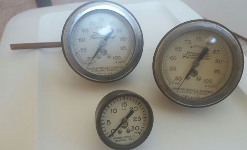Steampunk! Set of Vintage Johnson Service Company Pneumatic Thermometers &amp; Gauge