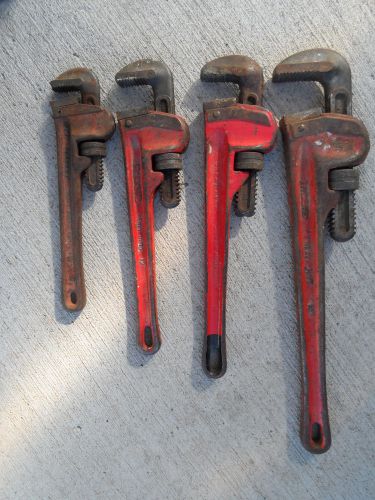Lot of 4 Vintage Monkey Pipe Wrenches Ridgid Toledo Great Neck 18&#034; 14&#034; 12&#034; 10&#034;