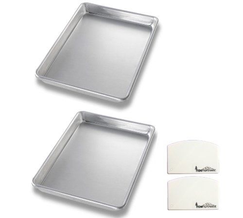 MBW NW Brands Commercial Aluminum Baking Sheet Pans and 2 Dough Scrapers, 9.5 x