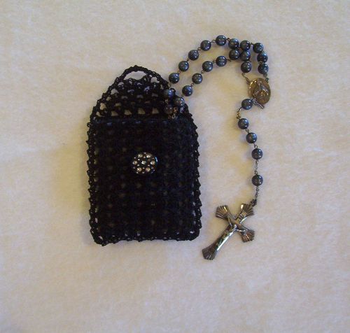 Hand Crochet Black Cotton Rosary Jewelry Pouch