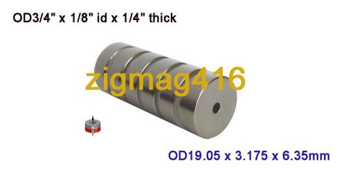 6 pcs of Grade N52, OD3/4&#034; x 1/8&#034;id x 1/4&#034; thick Neodymium Ring Magnet