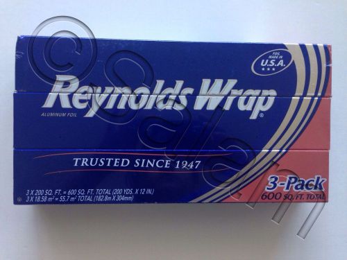 Reynolds wrap 12&#034; standard aluminum foil 200 each sq ft food wrap 3 pack for sale